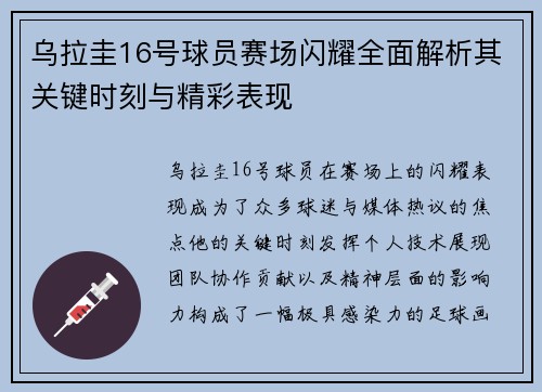 乌拉圭16号球员赛场闪耀全面解析其关键时刻与精彩表现