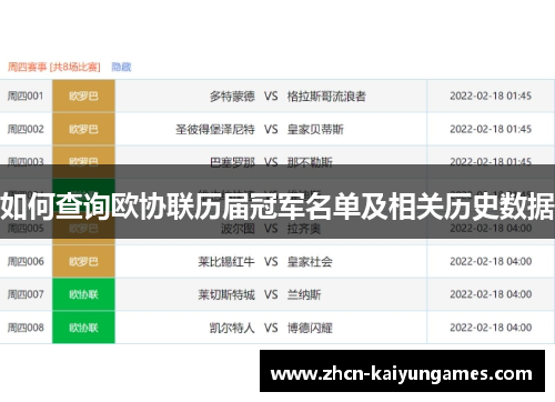 如何查询欧协联历届冠军名单及相关历史数据