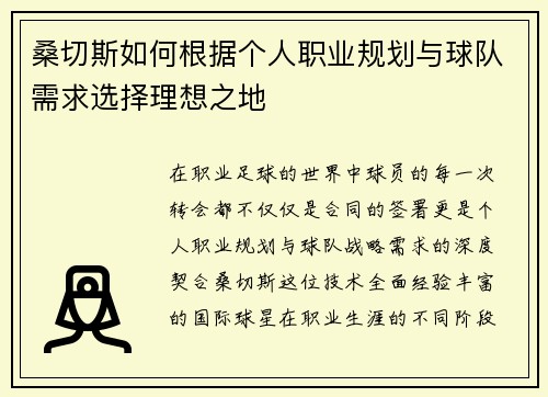 桑切斯如何根据个人职业规划与球队需求选择理想之地 桑切斯如何根据个人职业规划与球队需求选择理想之地